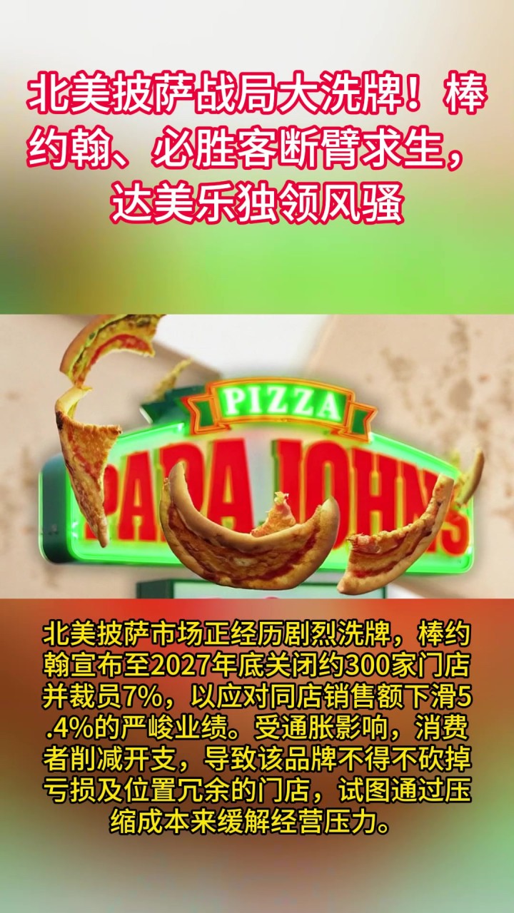 北美披萨战局大洗牌!棒约翰、必胜客断臂求生,达美乐独领风骚