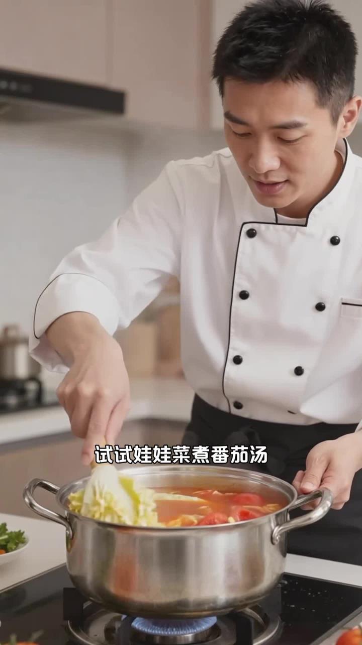 娃娃菜煮番茄汤,润燥鲜美好吸收,清淡暖胃更舒服
