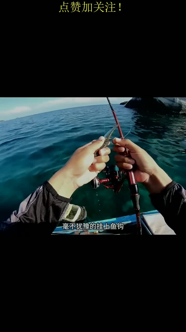 户外捕鱼:男人用鲜活的小鱼上钩一条5斤的针鱼