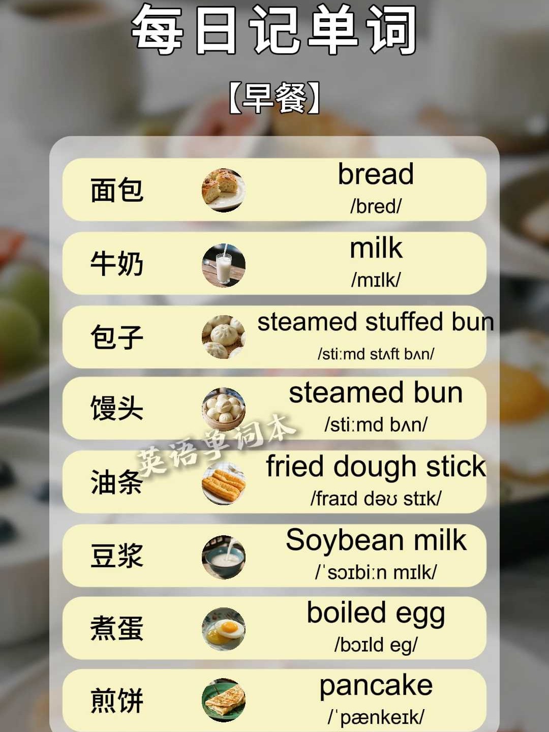豆浆油条等早餐的单词,你学会了吗