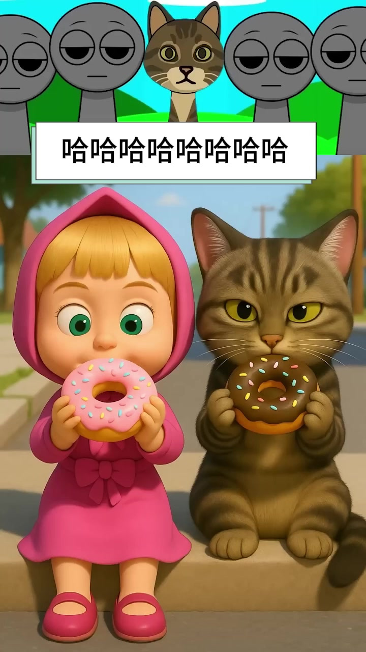 玛莎和猫吃甜甜圈