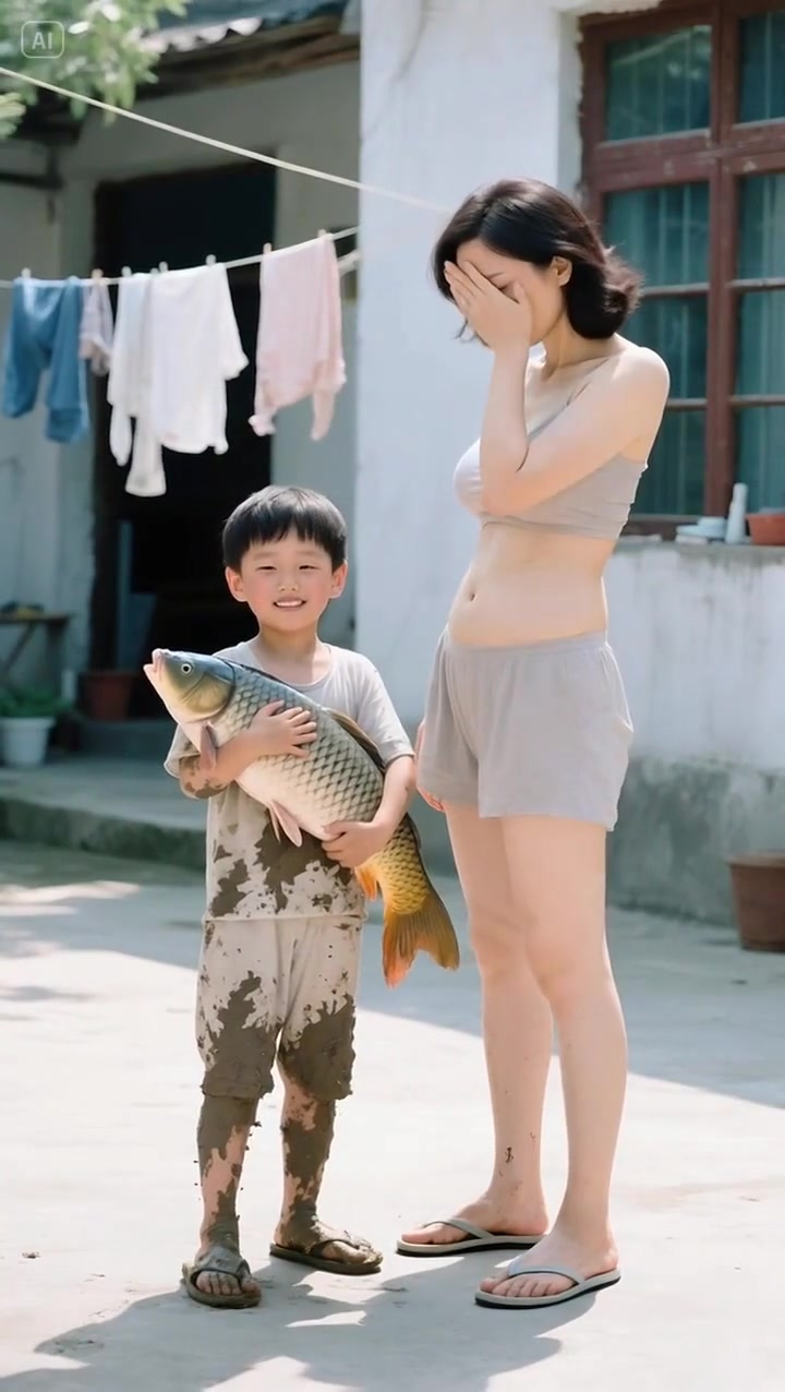 妈妈捂脸:这熊孩子!泥里打滚,竟抱回大鲤鱼!