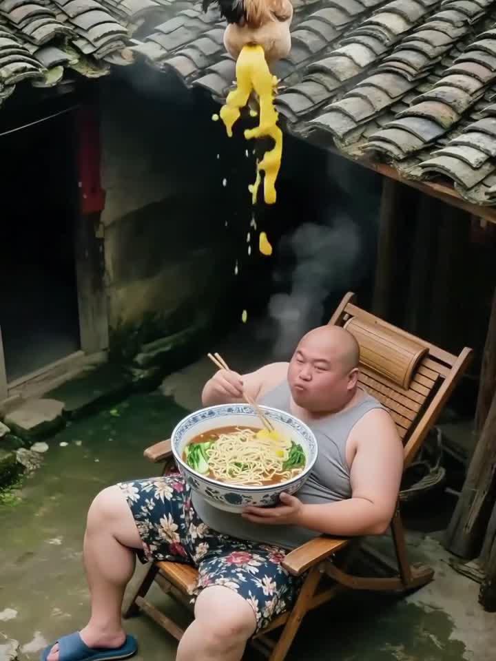 哎呀,鸡在房顶给大哥加菜