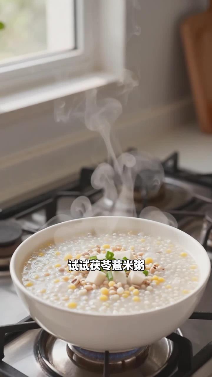 茯苓薏米煮粥食用，健脾祛湿，温和不刺激肠胃