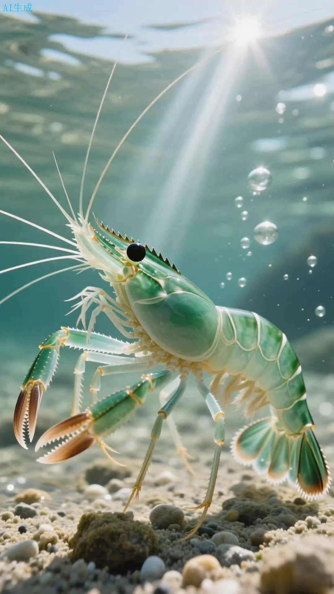 对虾游浅湾，虾须拂过湾水的轻漾