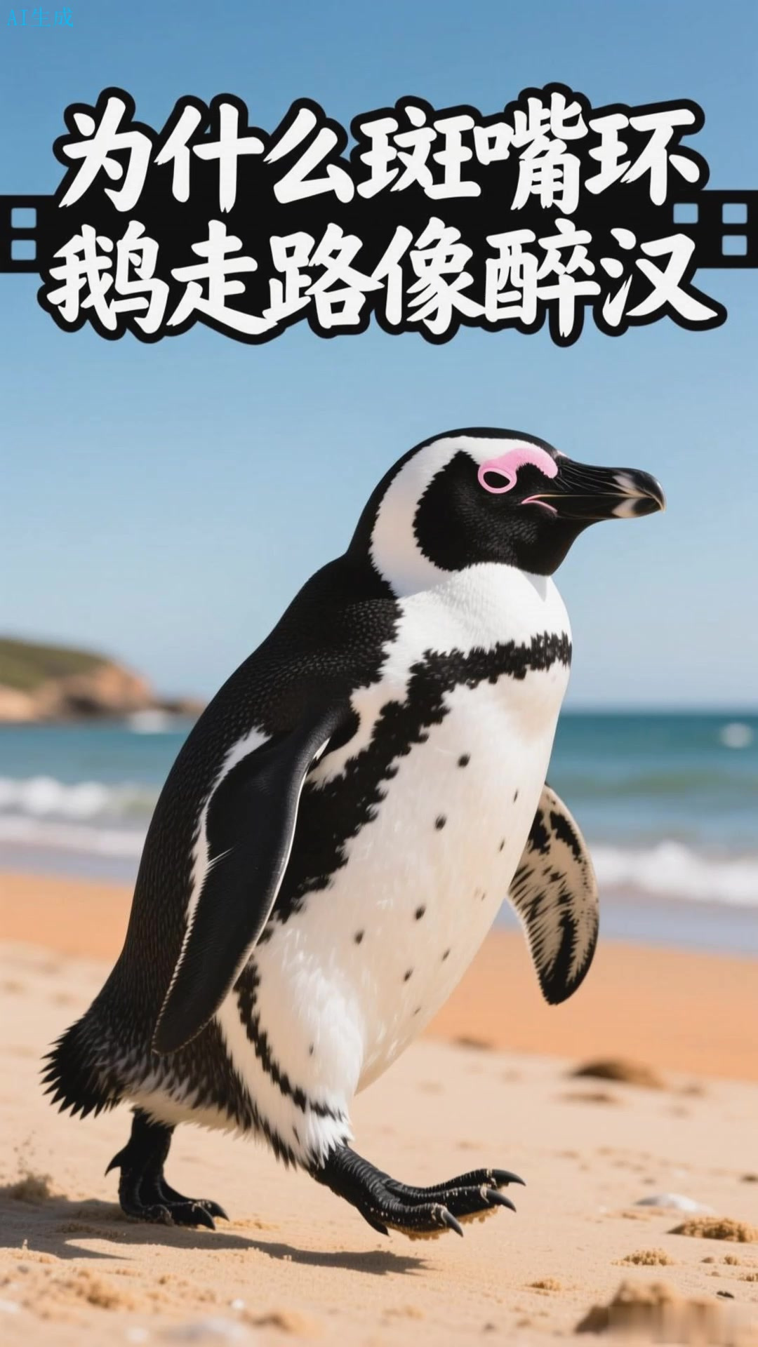 斑嘴环企鹅行走摇摆,非洲海岸的企鹅