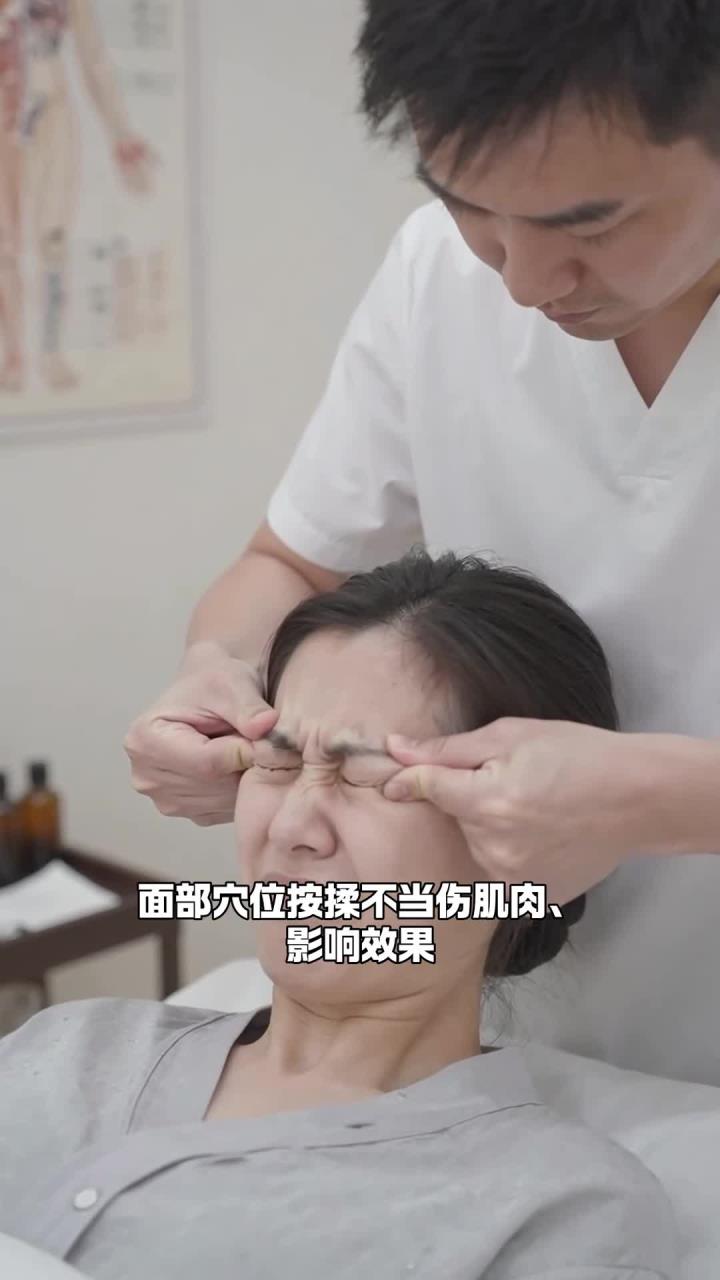 按揉面部穴位,要顺着肌肉走向进行