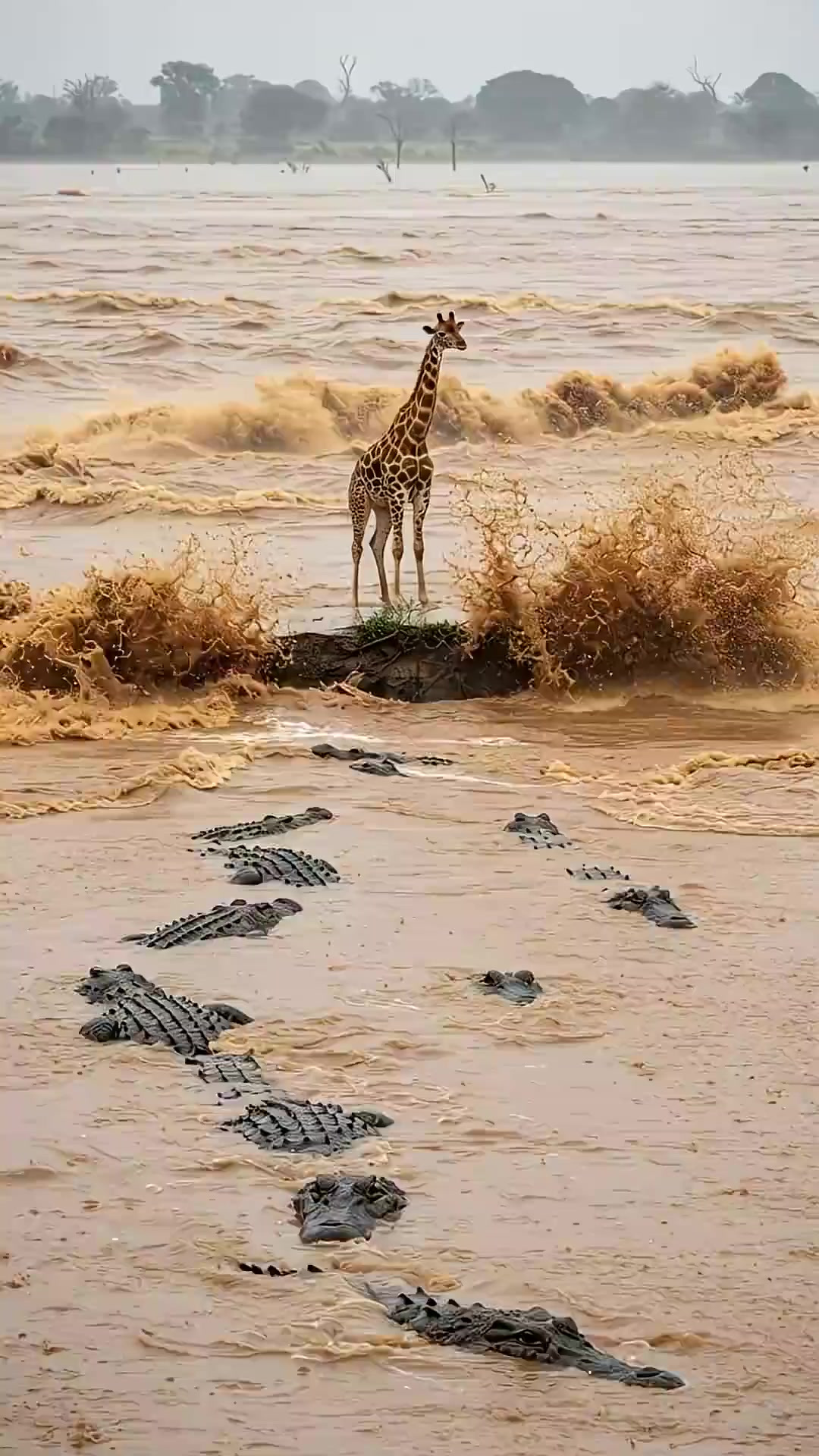 长颈鹿孤岛突围，鳄鱼围攻上演生死战！