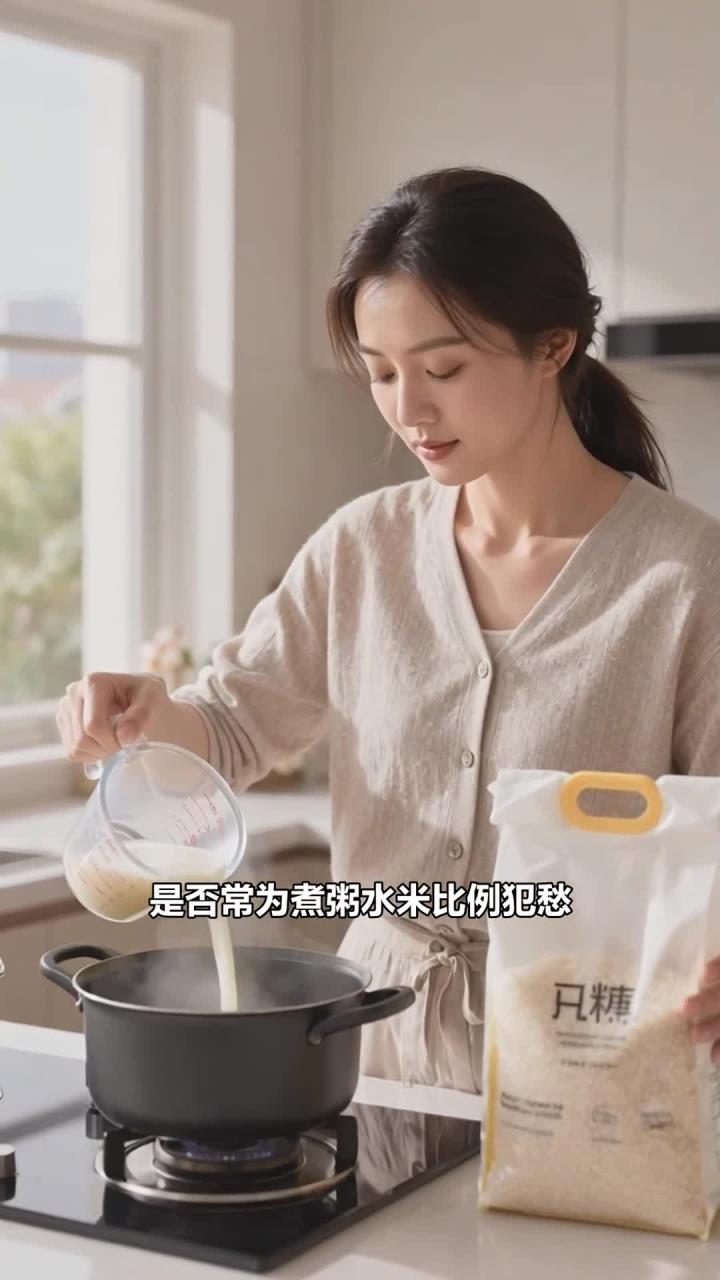 煮粥技巧三水米比例当，不稀不稠适口好，口感在线真舒服