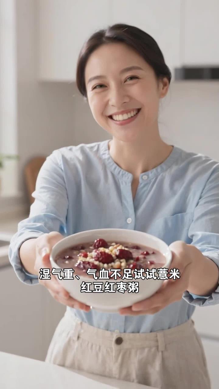 薏米 + 红豆 + 红枣,煮粥软烂,祛湿补气血不寒凉