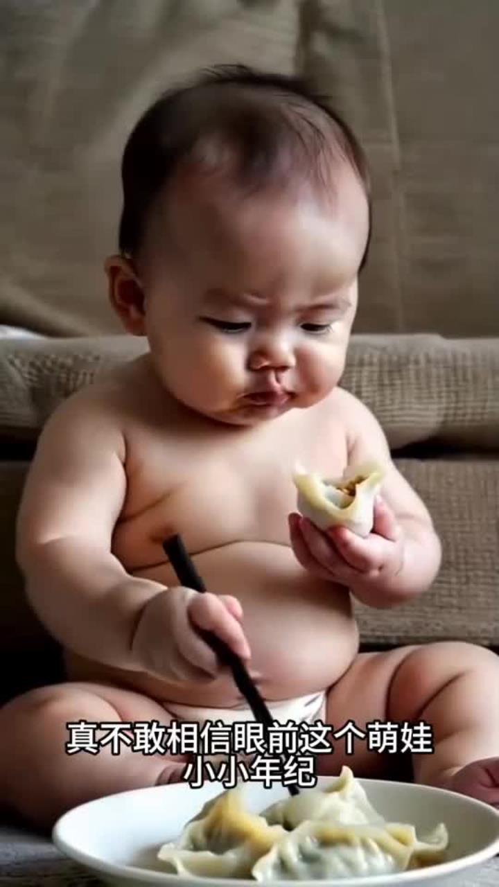 萌娃独立吃饺子,竟然让妈妈轻松无忧,真是小吃货可爱无比!