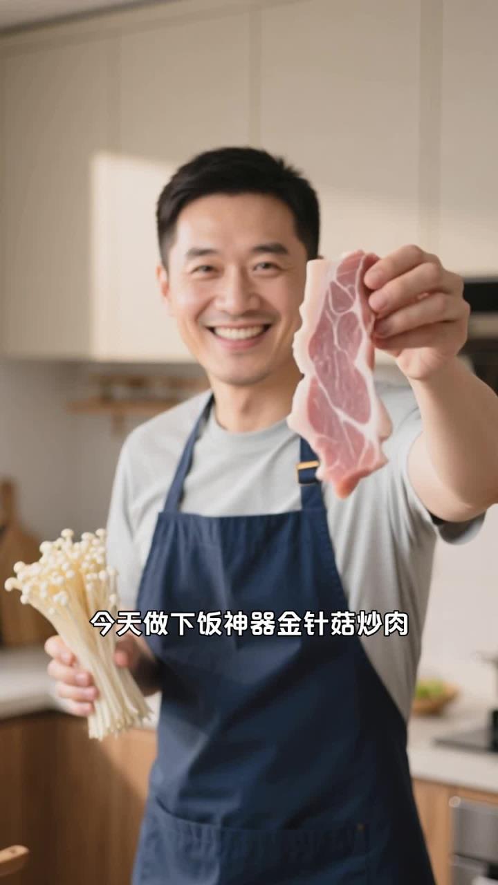 金针菇炒肉，脆嫩又入味，下饭超给力