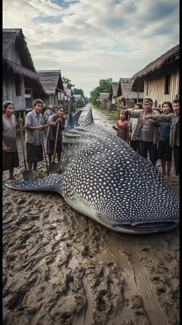 鲸鲨搁浅张嘴露齿，村民砸开竟涌出小鱼群！