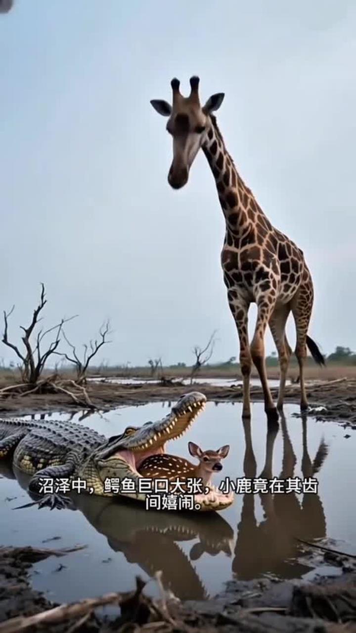 鳄鱼咬住小鹿,长劲鹿来解救