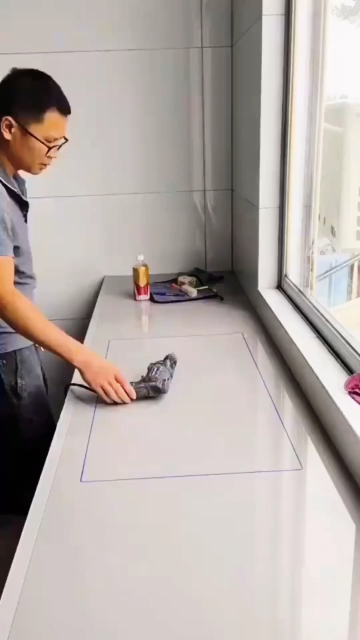 切割洗菜盆尺寸过程