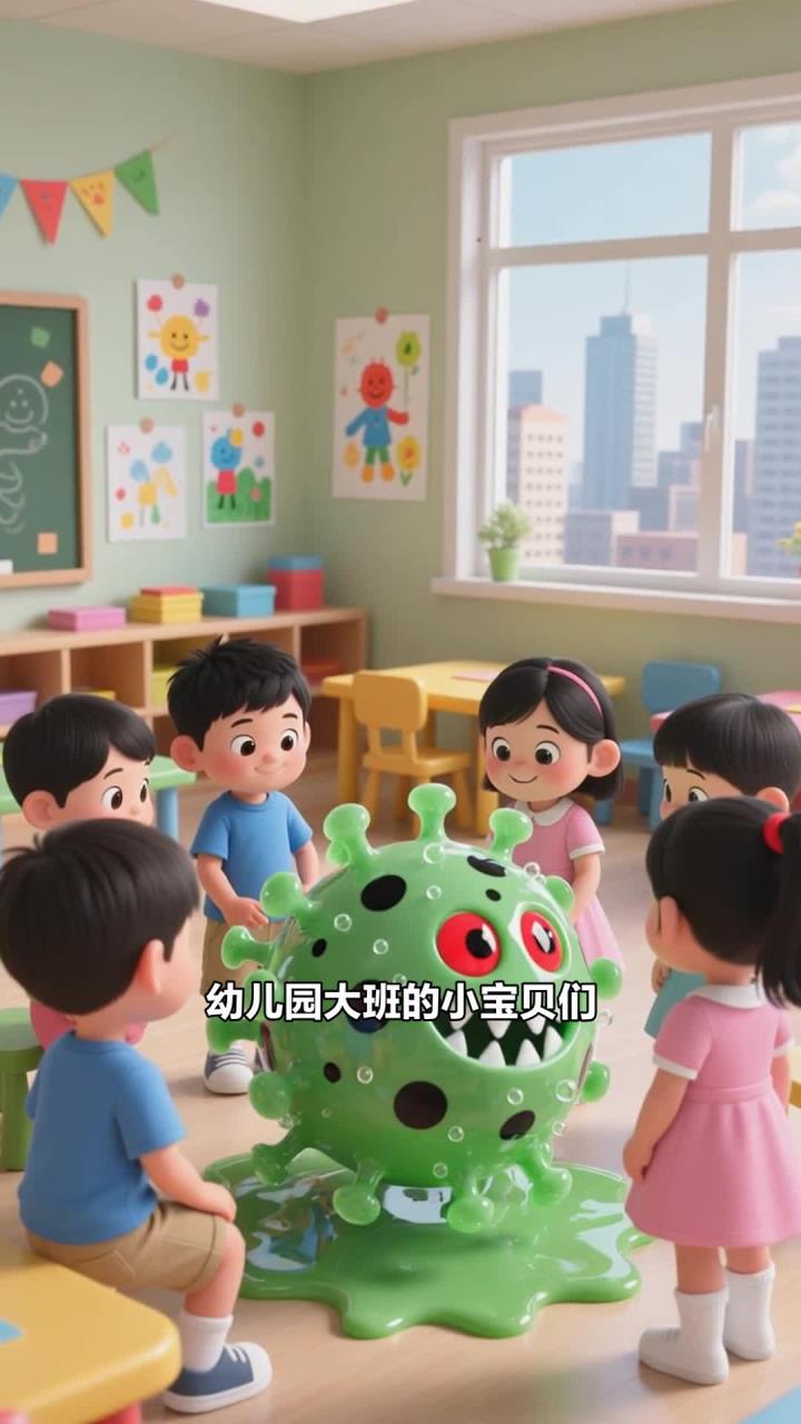 幼儿园大班娃 + 多吃豆芽菜梗 + 病菌全冲走啦