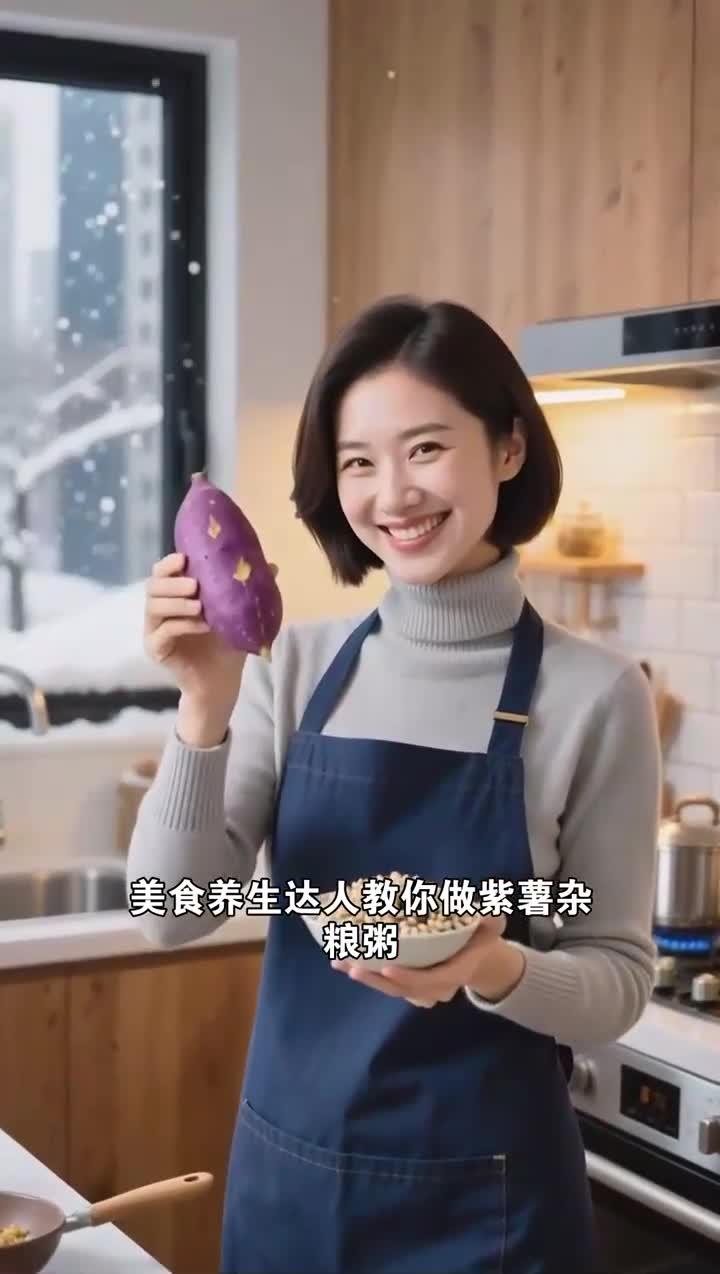 寒潮宅家做紫薯杂粮粥，健康养生补充纤维控热量