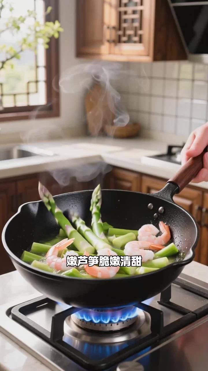 嫩芦笋炒虾仁鲜，老芦笋炖鸡汤营养，芦笋食之养身体