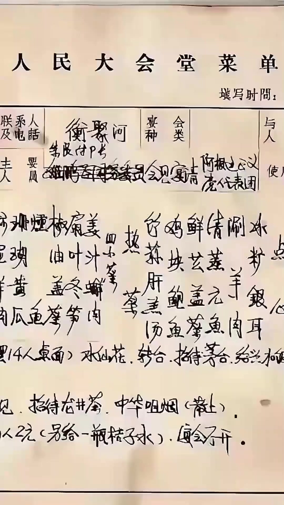 1982年人民大会堂的菜单,这是在欢迎阿根廷代表团的宴会上……