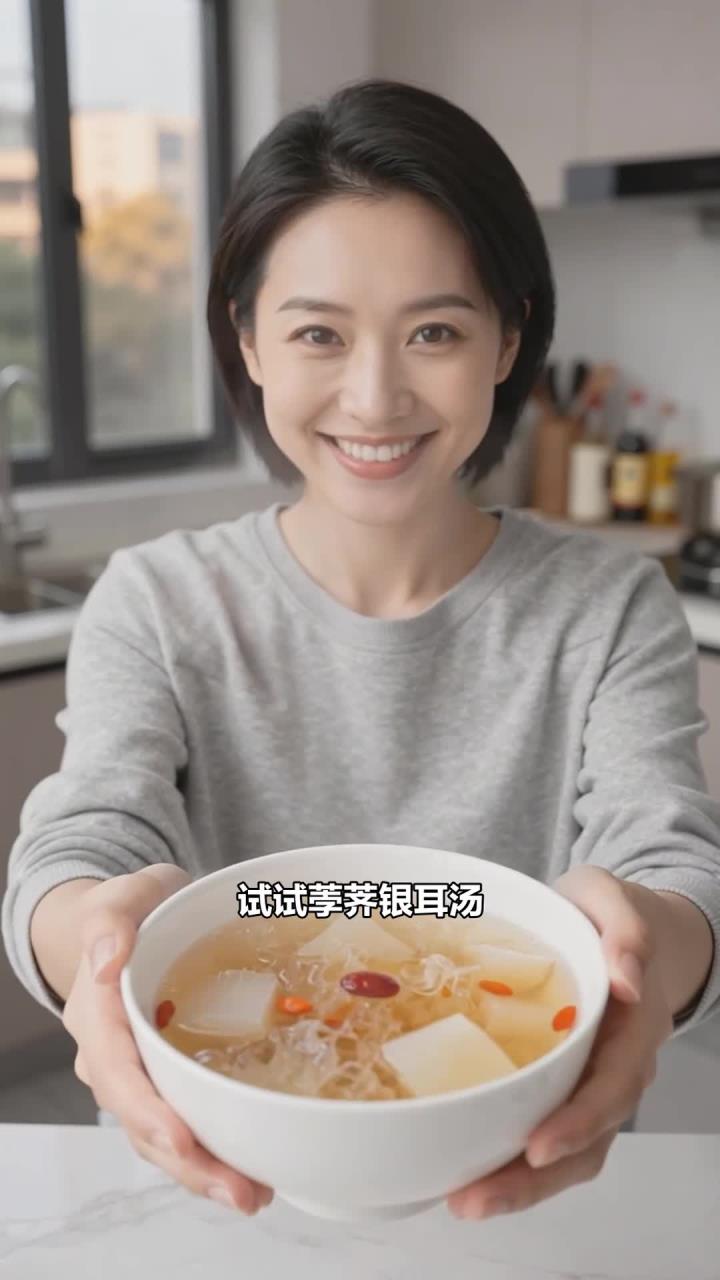 荸荠搭配银耳炖汤,清甜润口很舒适,干燥季节饮用更舒服