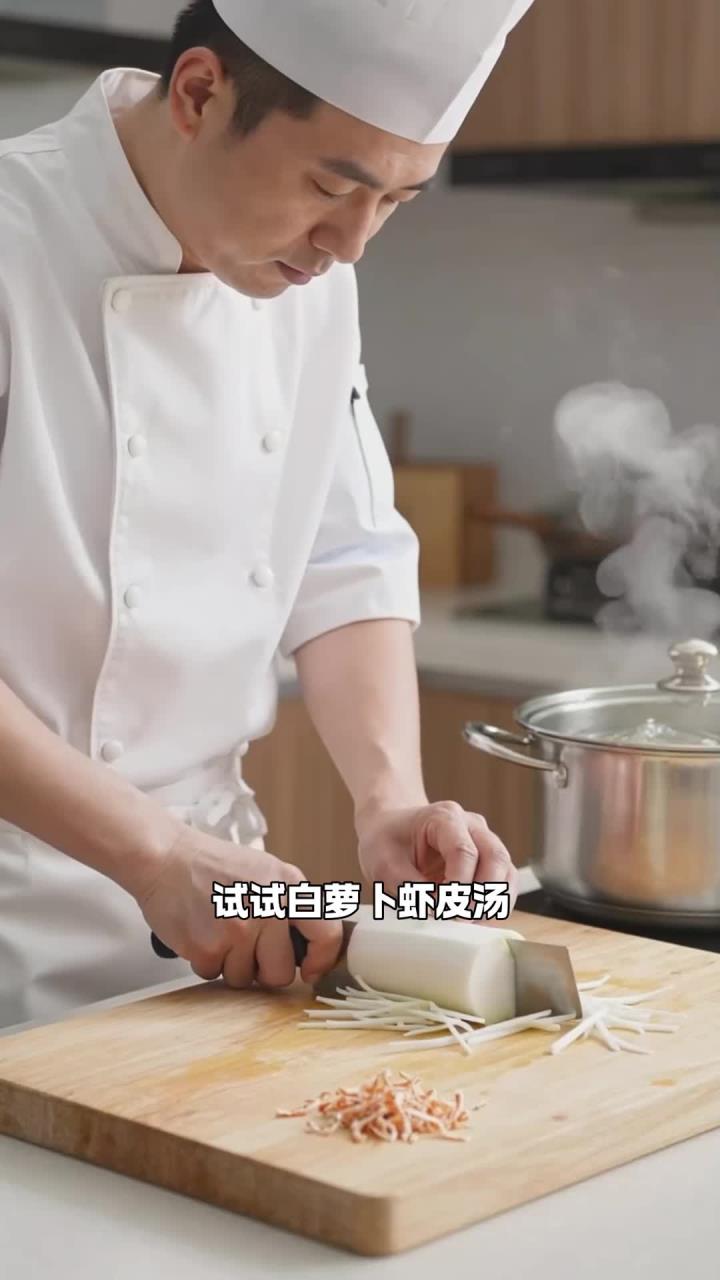 白萝卜搭配虾皮煮汤喝,清淡鲜爽解腻,缓解胀气不适更舒服