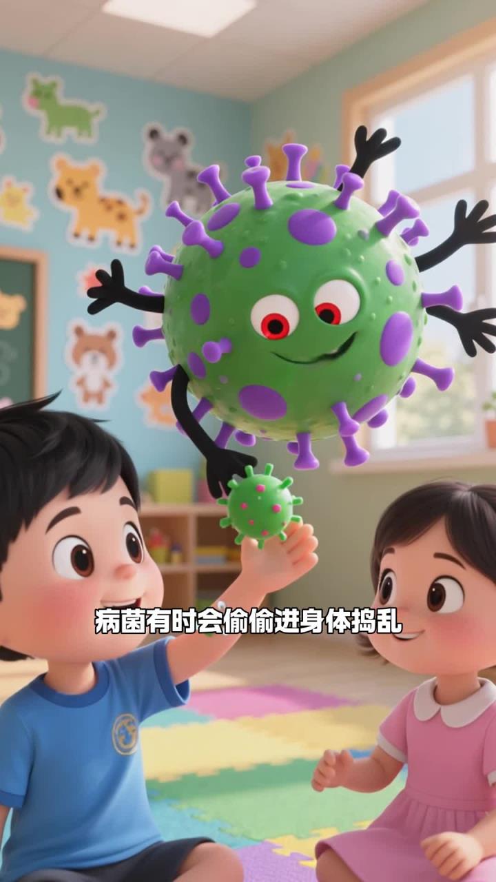 幼儿园大班娃 + 多吃豆芽菜梗 + 病菌全冲走啦1