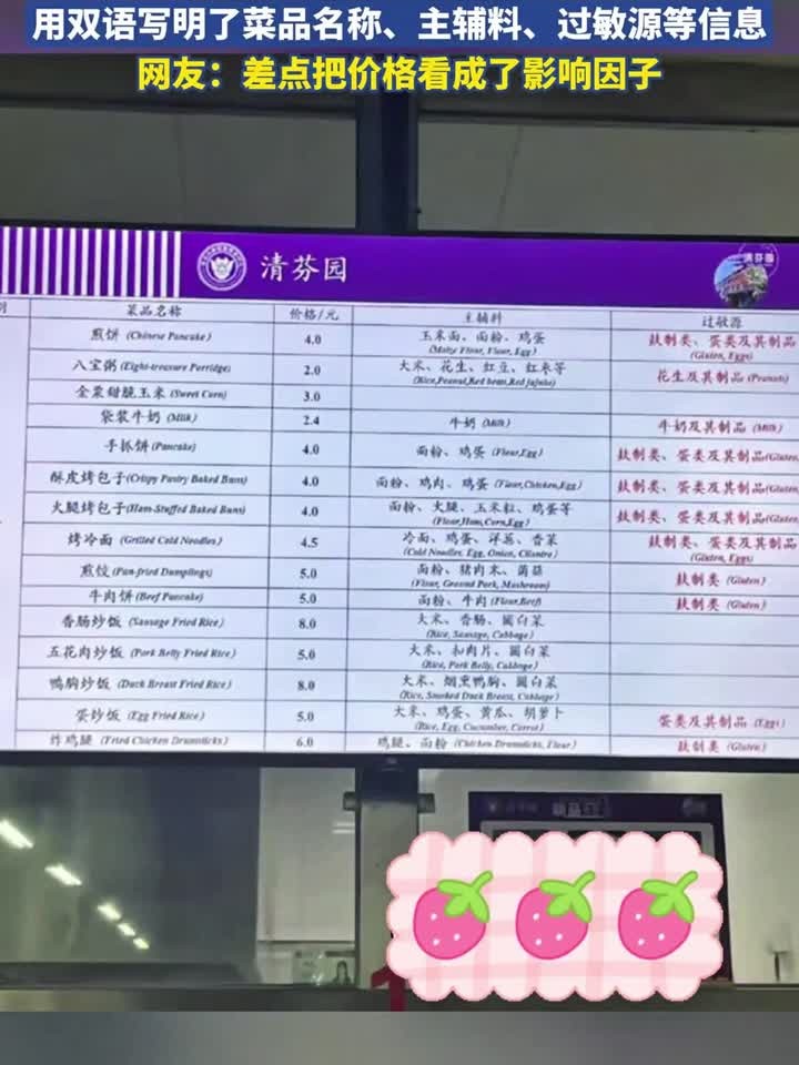 清华大学食堂更新菜单，网友：差点把价格看成了影响因子