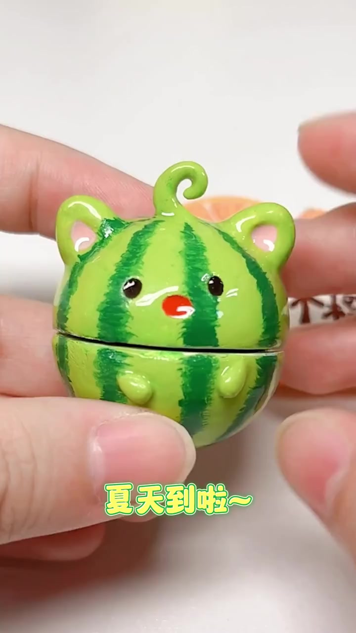 粘土手工-石塑粘土喵喵西瓜～