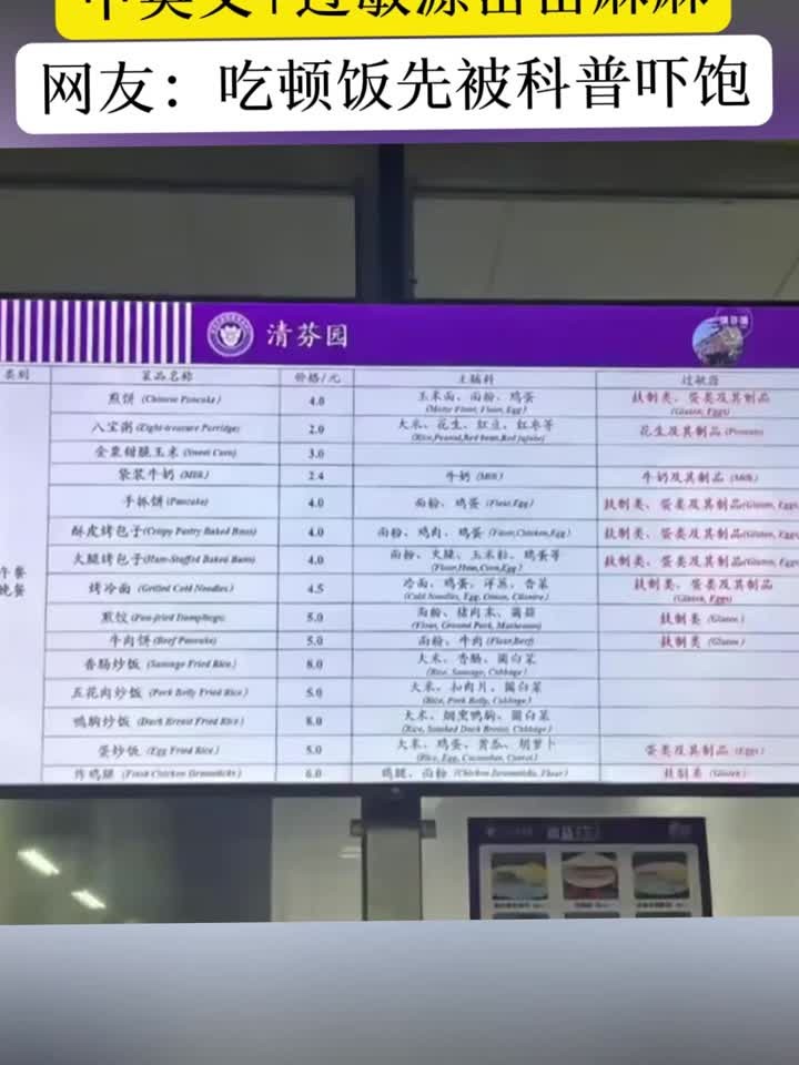 清华大学食堂更新菜单,网友称远看像论文