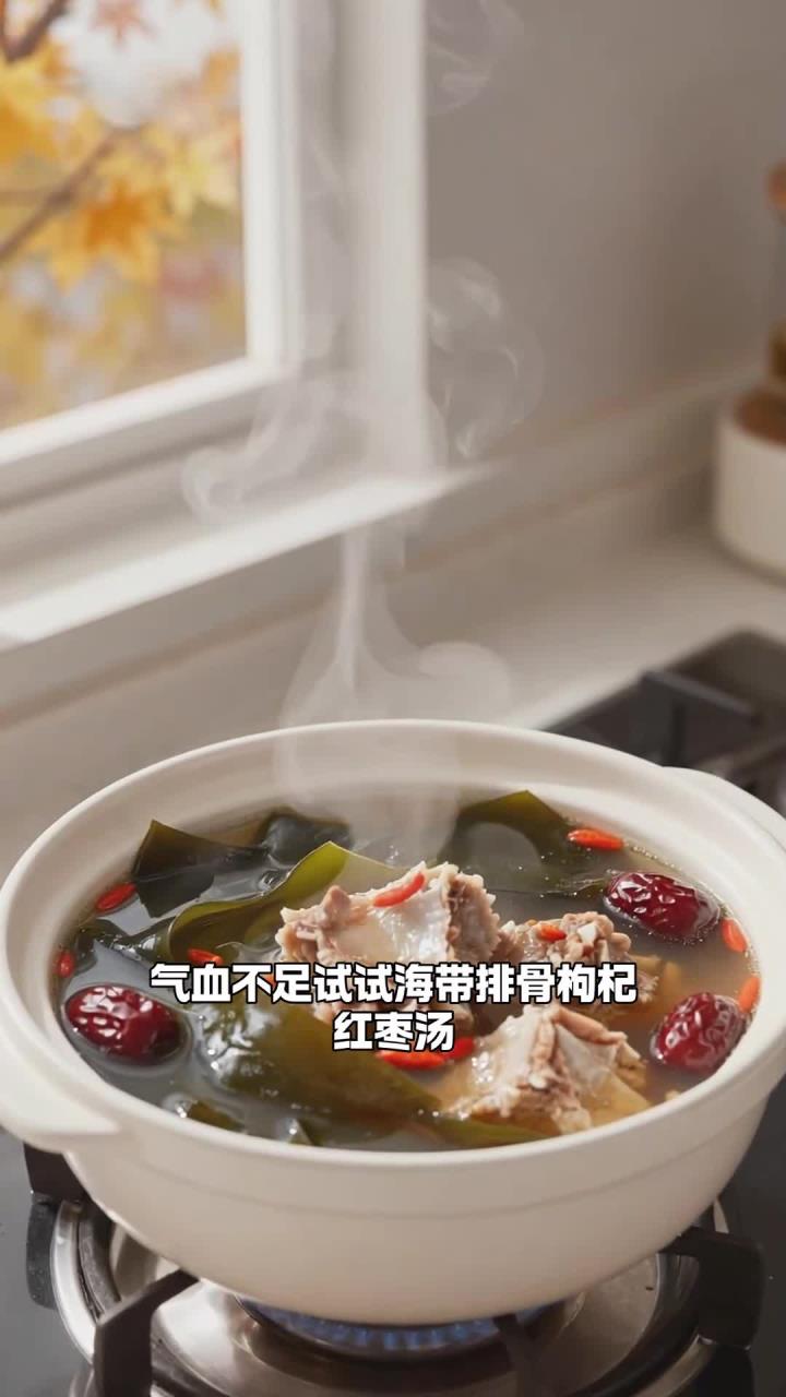 海带 + 排骨 + 枸杞 + 红枣,煲汤清甜,矿物补气血