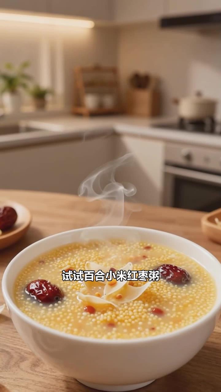 百合搭配小米和红枣煮粥,清心安神,睡眠差的人常吃很合适