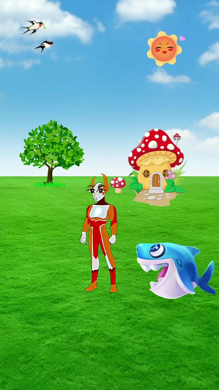 鲨鱼怪兽把奥特曼们都吃了，赛罗奥特曼们一起变大，打败了怪兽