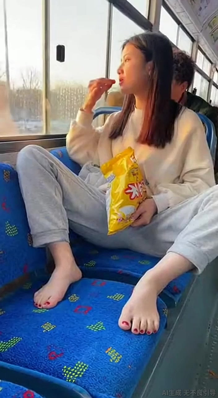 女子光脚踩座吃东西引热议