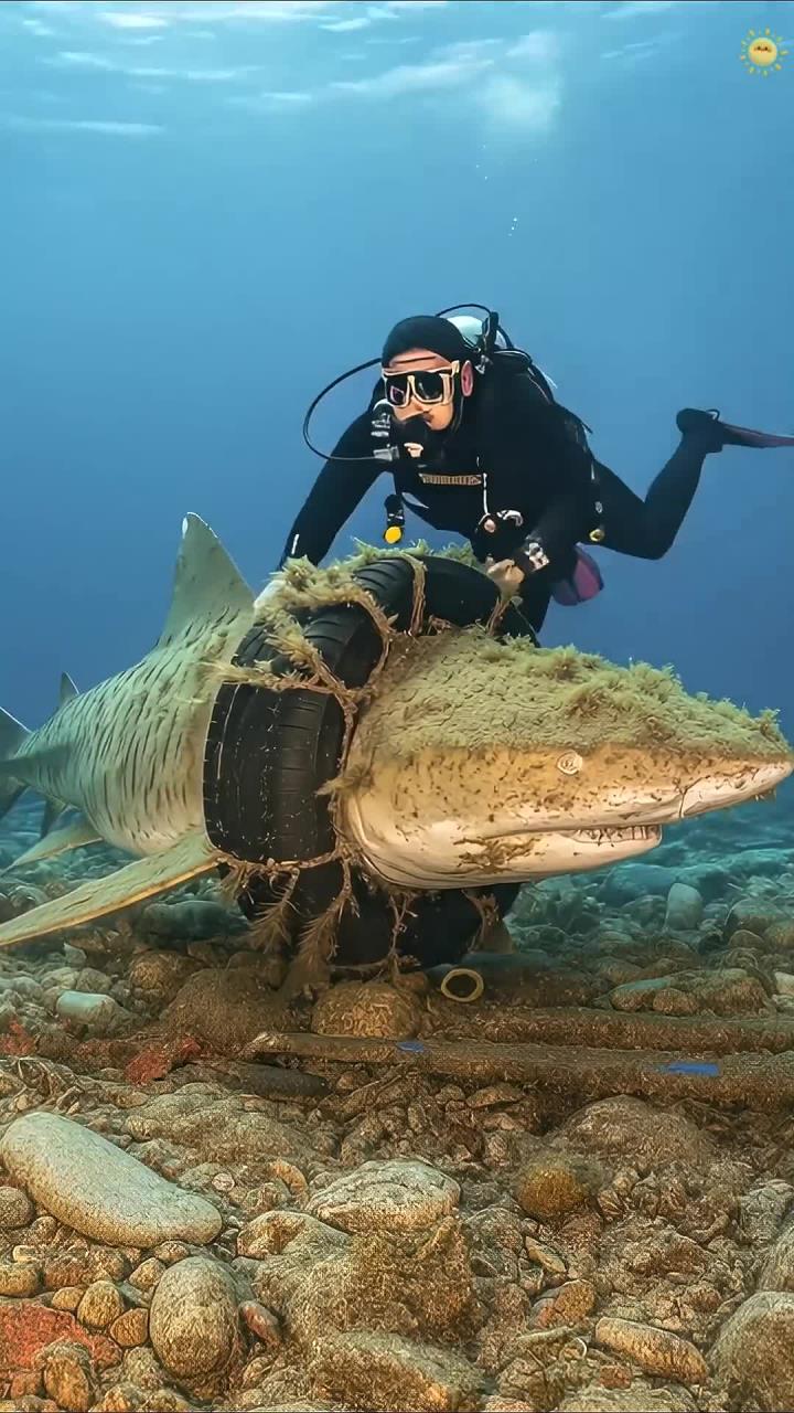 海洋垃圾 海底救援 鲨鱼 带你看世界 爱护大自然保护野生动物