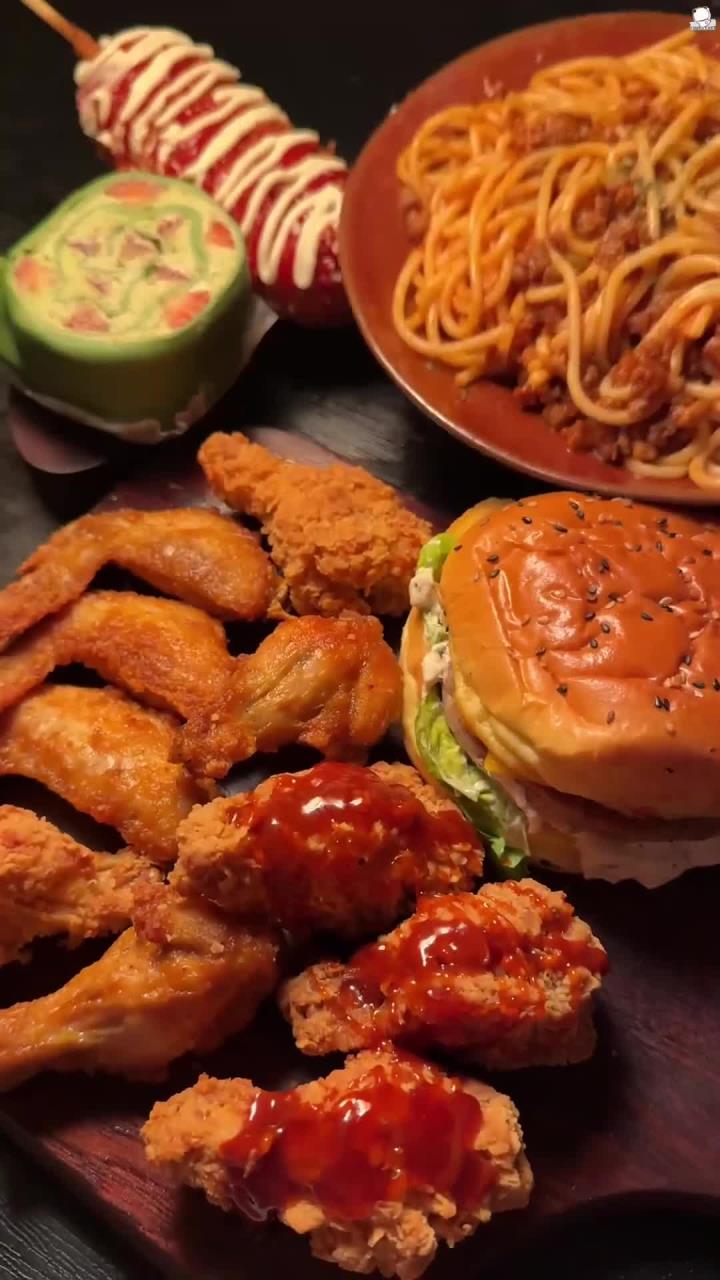 深夜治愈系套餐炸鸡意面