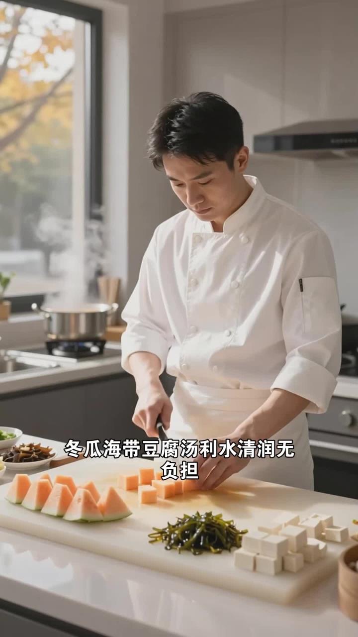 冬瓜搭配海带和豆腐煮汤,利水清润,日常喝着无负担