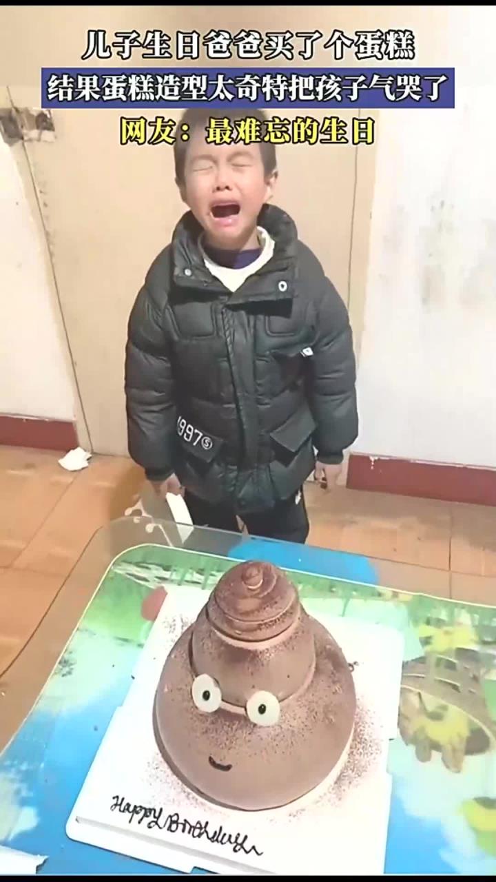 儿子生日爸爸买了个蛋糕，结果蛋糕造型太奇特把孩子气哭了