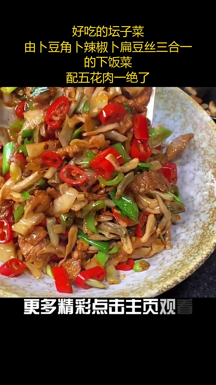 好吃的坛子菜,由卜豆角卜辣椒卜扁豆丝三合一的下饭菜,配五花肉一绝了