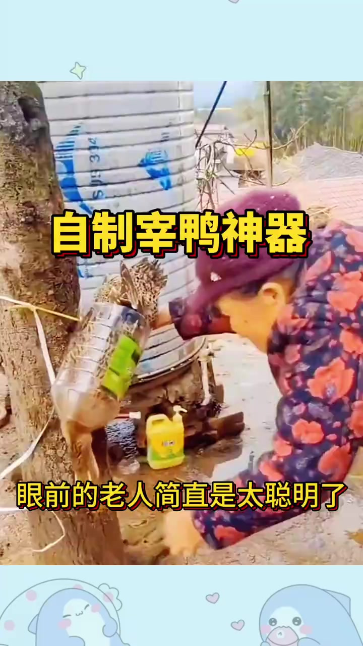 老人自制宰鸭神器,太实用了