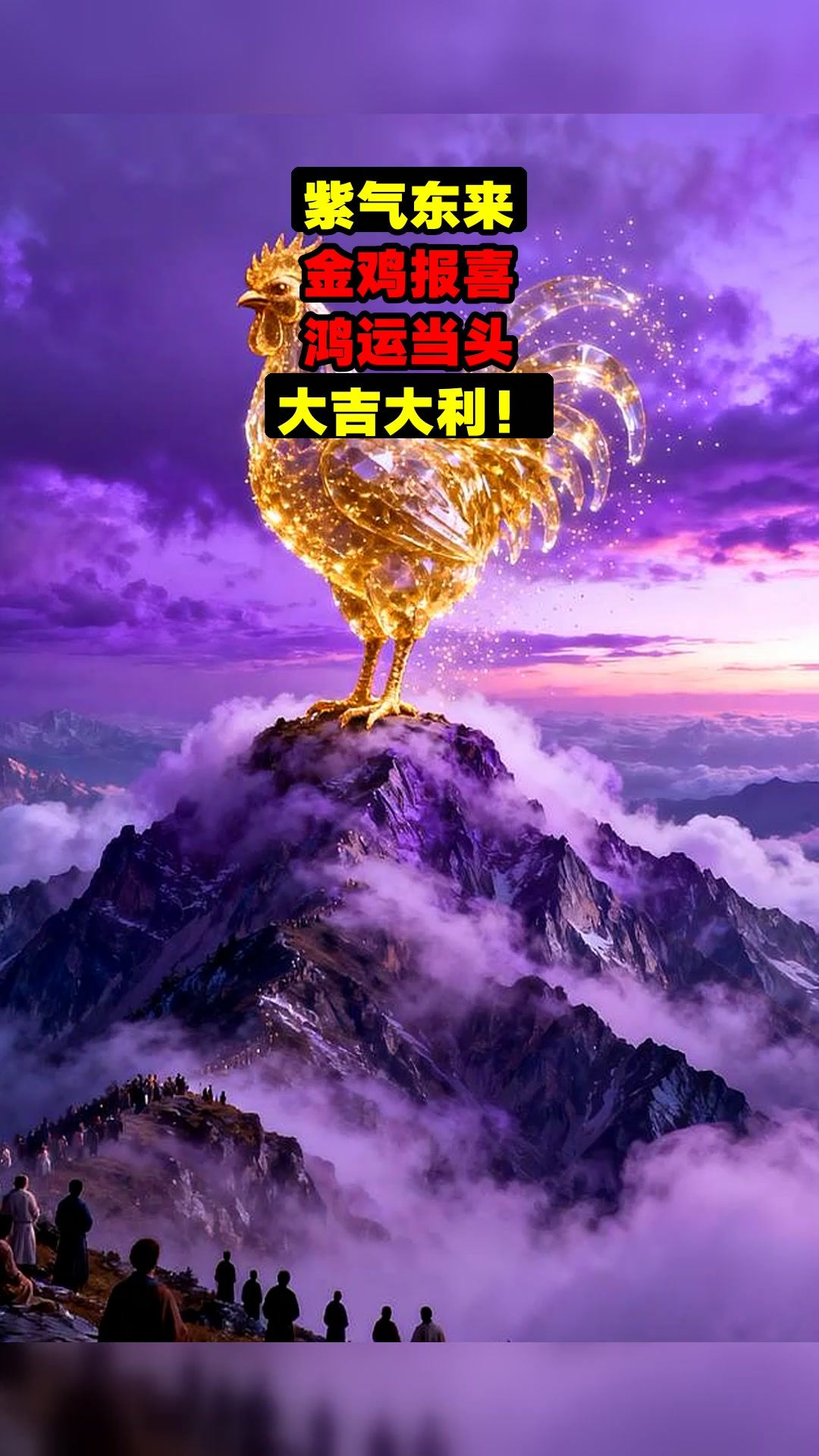 紫气东来,金鸡报喜,鸿运当头,大吉大利!