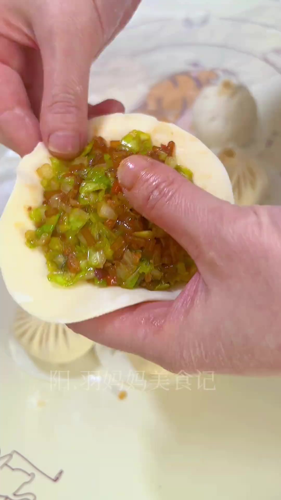 50克的皮,58克的馅,22褶的大包子慢动作捏包子手法