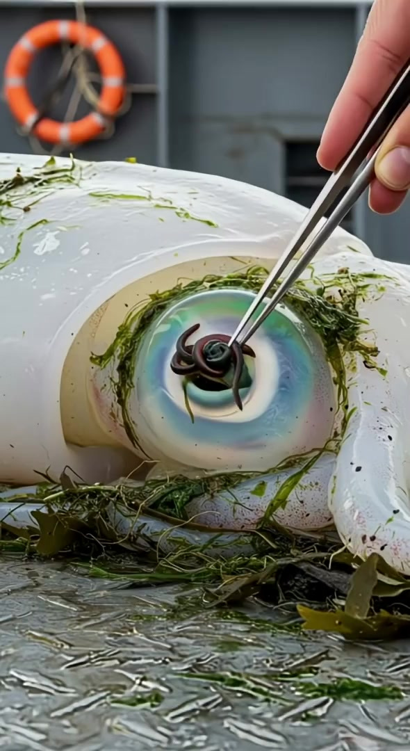 潜水员发现巨型鱿鱼，寄生虫清除竟如此精细！