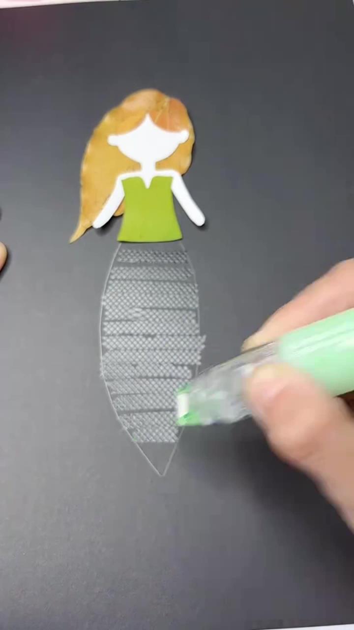 漂亮的美人鱼树叶画,快来试试吧