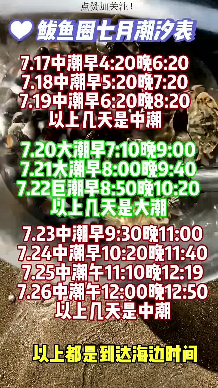 7月下旬潮汐表来喽