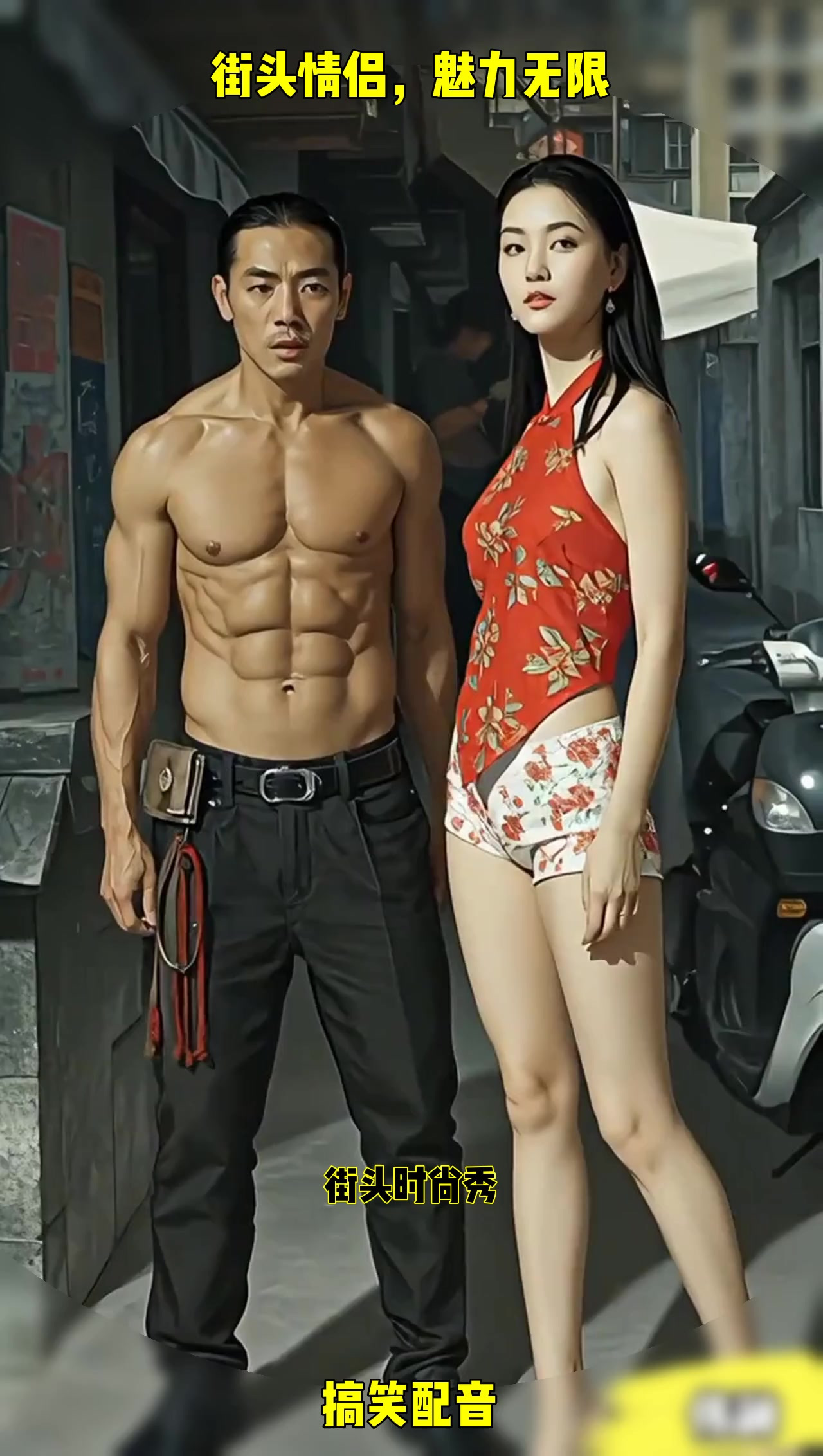 街头酷炫情侣,肌肉男与花裙女,燃爆你的视觉