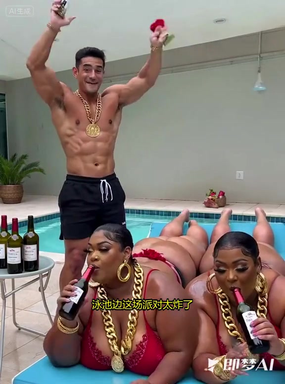 泳池派对超燃！肌肉男撩妹，辣妹金链霸气，夏夜嗨翻天！