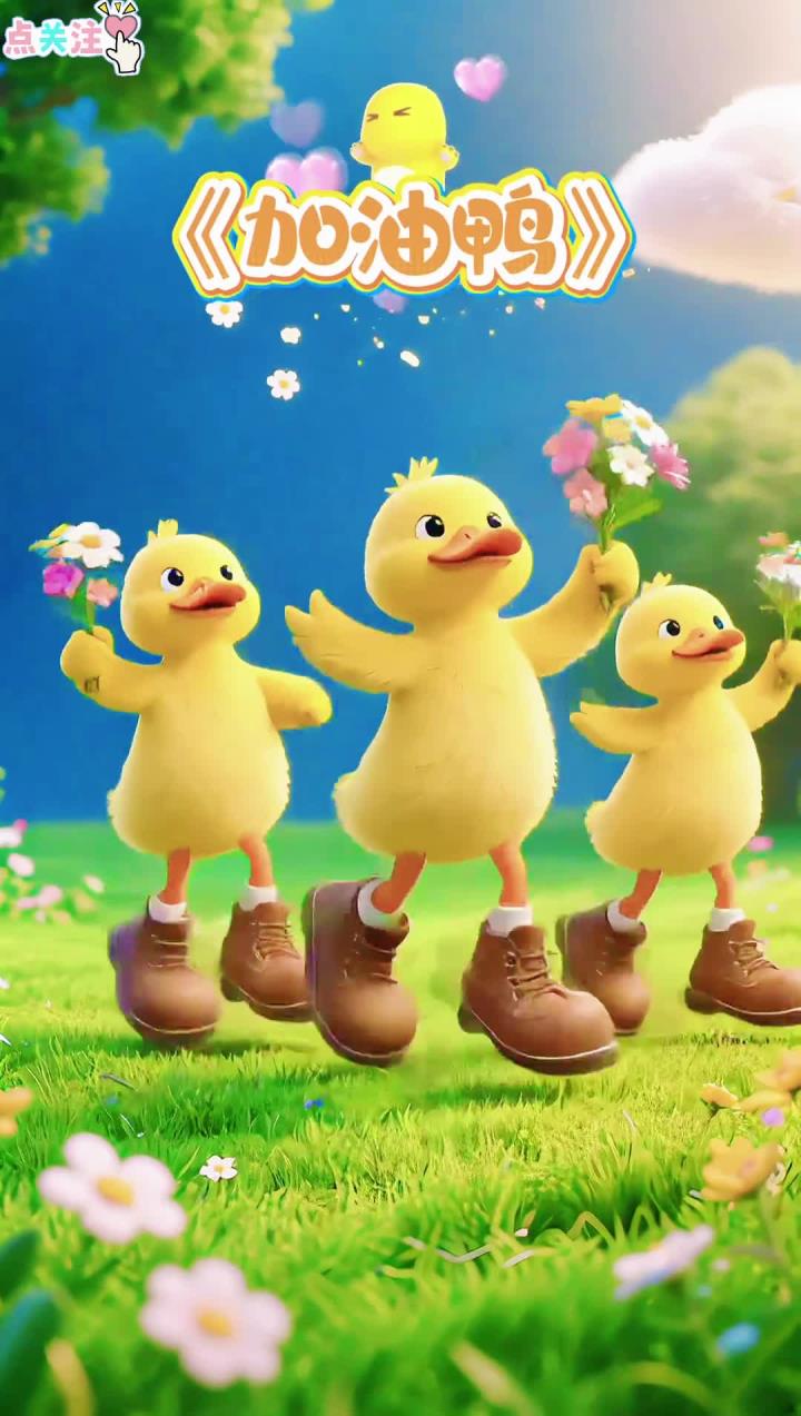 0-3岁早教儿歌《加油鸭》完整版 加油鸭，加油鸭，向前冲鸭。苍天鸭，大地鸭，我的马鸭