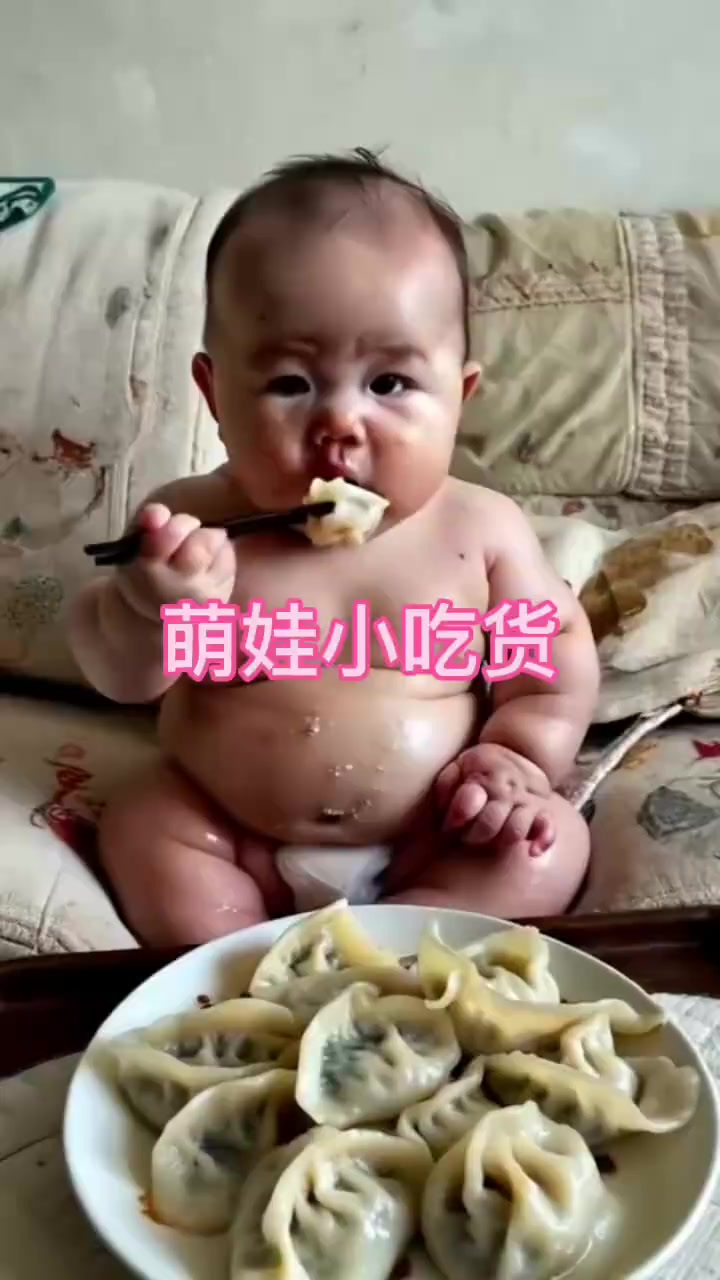 萌娃独立吃饺子,竟然让妈妈轻松无忧,真是小吃货可爱无比!