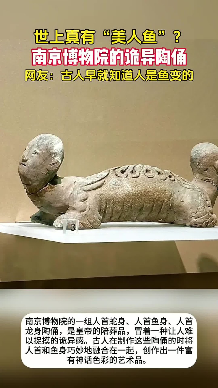 南京博物院的诡异陶俑,美人鱼竟然有男的,古人早知道人是鱼变的