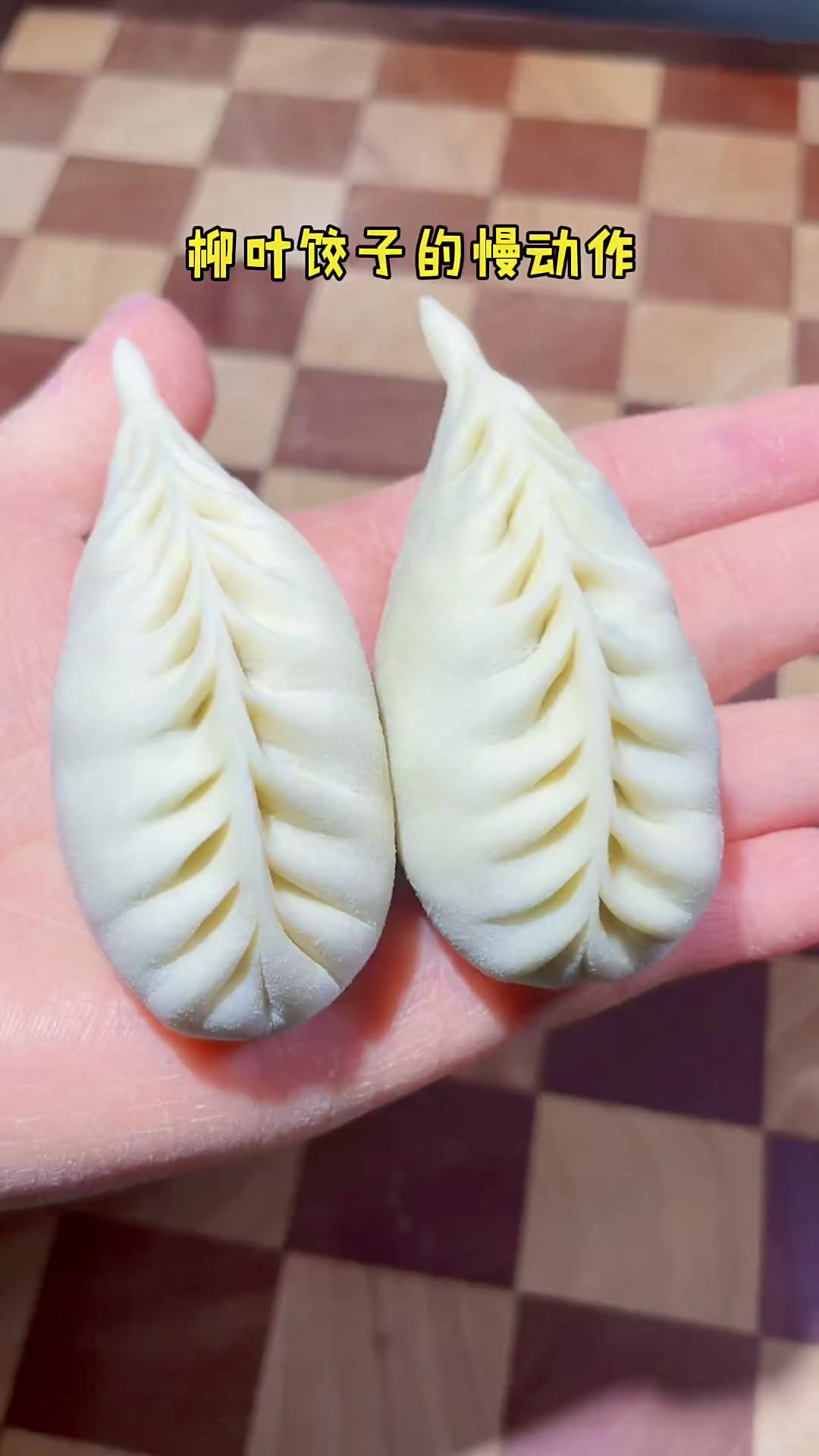 柳叶饺子的慢动作手法，不会包的多看看视频，看久了自然就会了